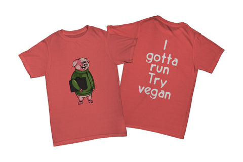 Pig on the run. Try vegan!